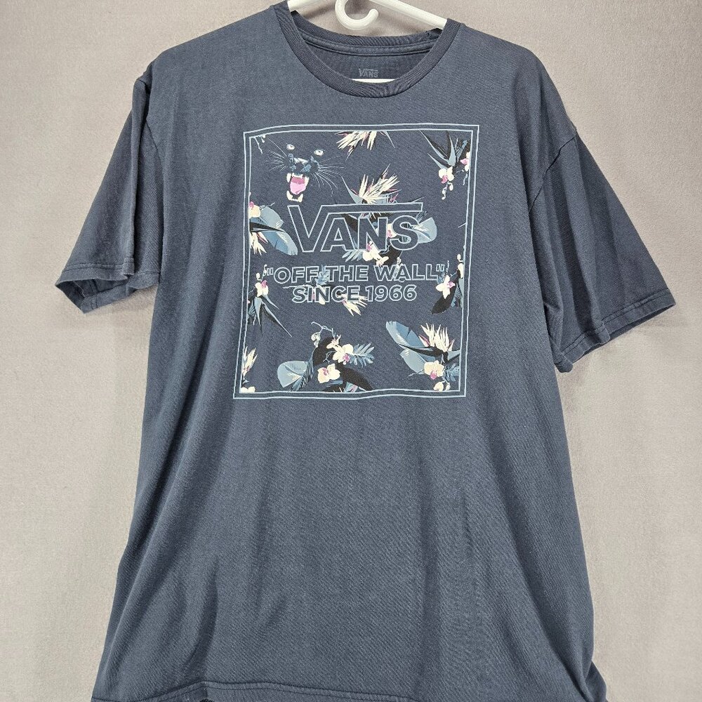 Vans Off The Wall T-Shirt, Short Sleeve, Blue w/Panther/Floral Design, Adult Lg